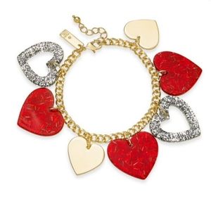 INC International Concepts Gold-Tone Resin Heart Charm Bracelet - New!